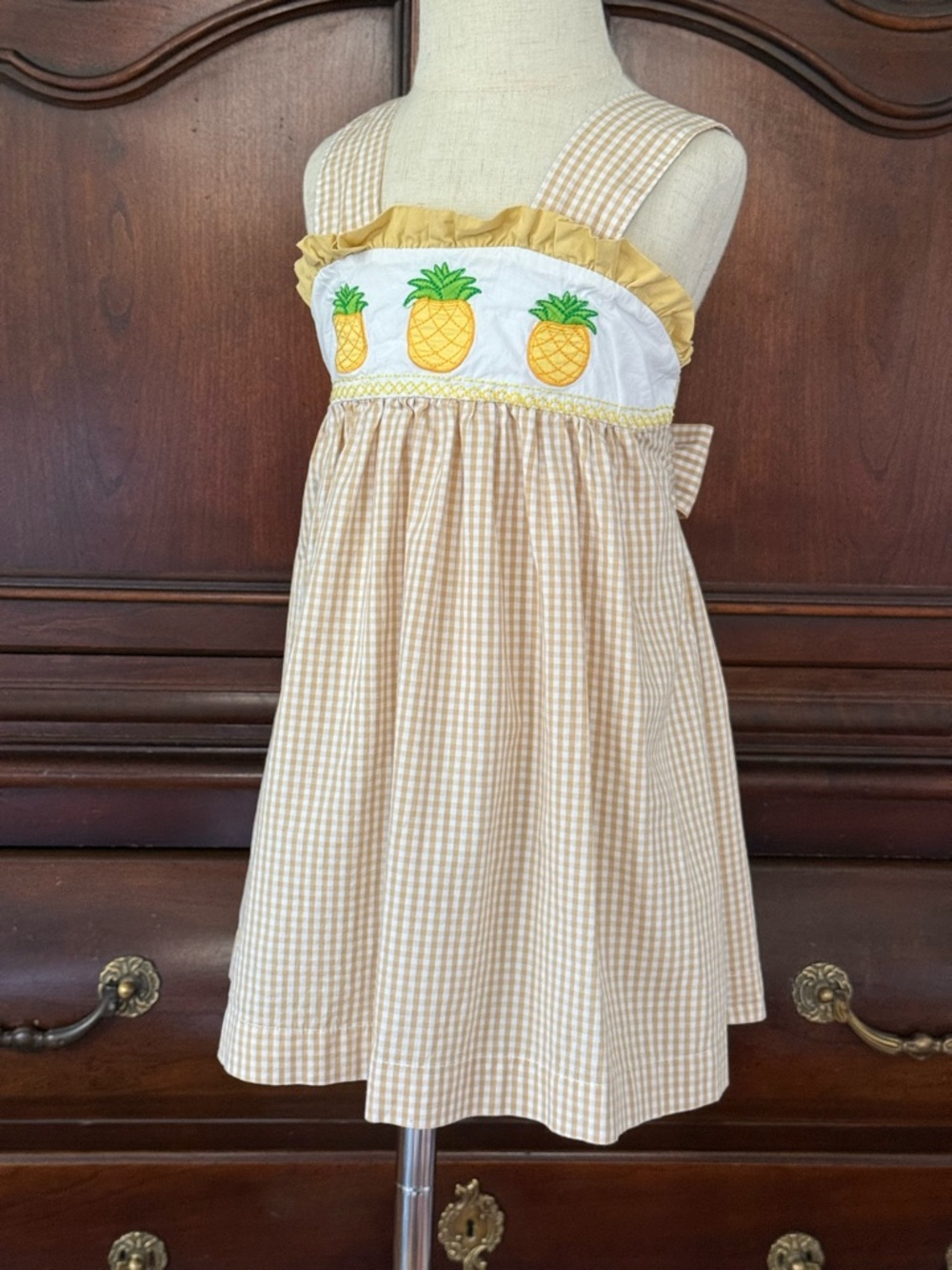 Lil Cactus Pineapple Gingham Dress 3T Girls Yellow Smocked Summer Sundress